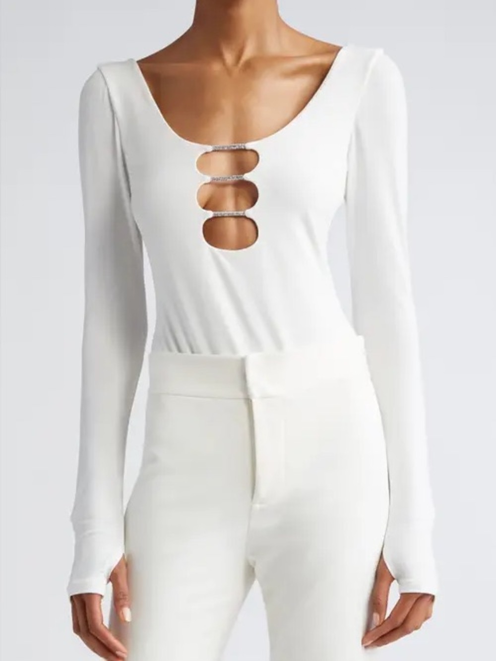 NWOT Alice and Olivia Women Cream Long-Sleeve Bodysuit with Front Cutout Size S